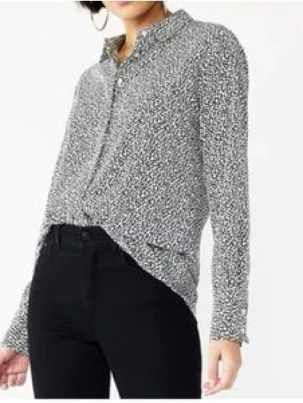 Nine West Black and White Speckled Button-Down Shirt